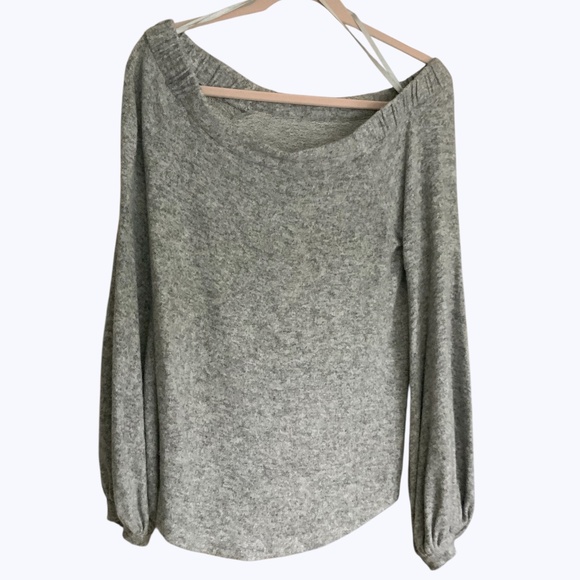 Anthropologie Saturday Sunday Off Shoulder Grey Soft Cloud Fleece Tunic Top SZ S - Picture 5 of 12